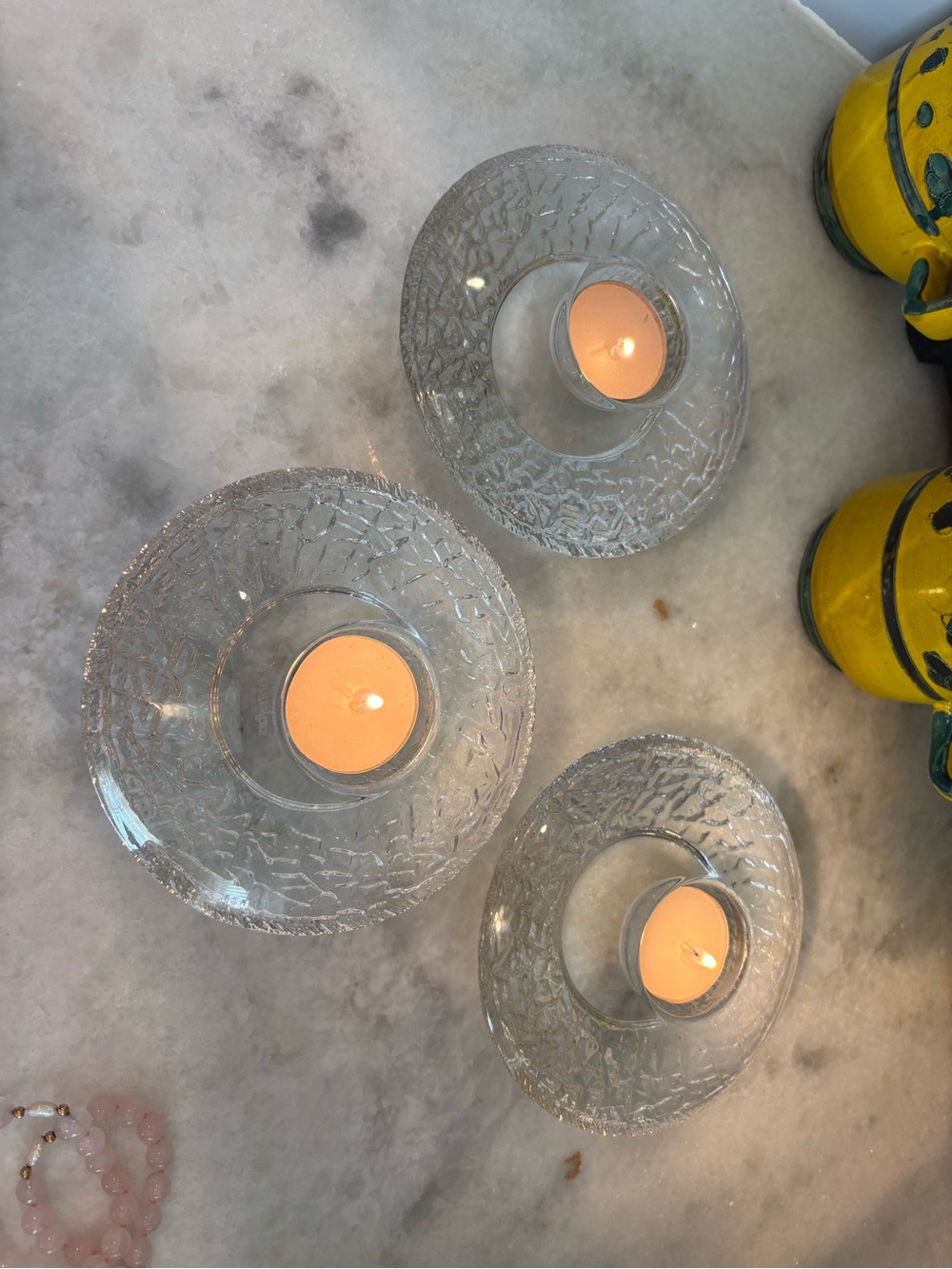 Orrefors set of 3 Discus crystal votive holders